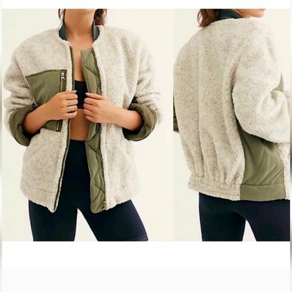 We The Free Jackets & Blazers - We the Free People Rivington Green Sherpa Teddy Zip Jacket sz XS